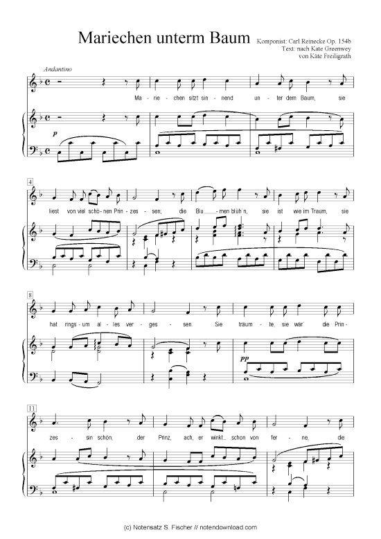 Mariechen unterm Baum (Klavier + Gesang) (Klavier  Gesang) von Carl Reinecke Op. 154b  nach Kate Greenwey von K te Freiligrath
