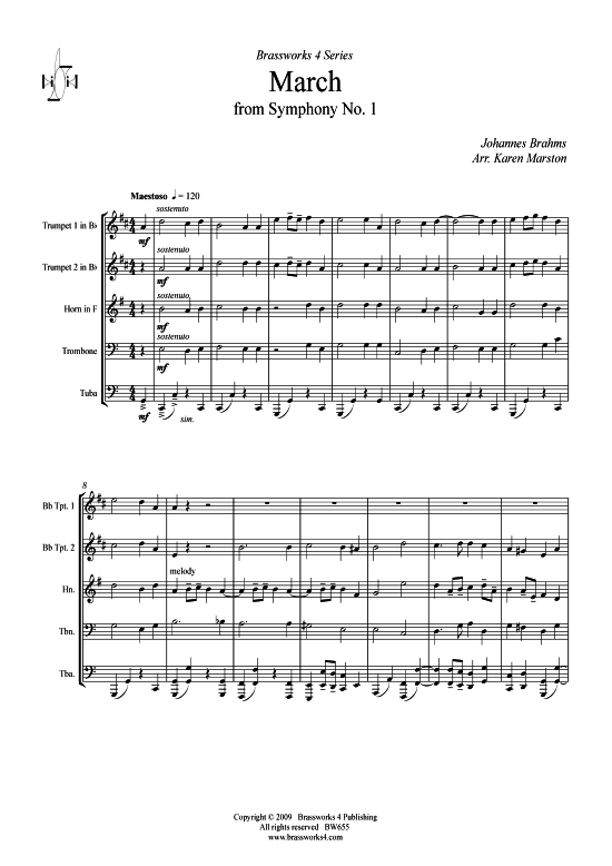 Marsch aus Symphonie Nr. 1 (Blechbl serquintett) (Quintett (Blech Brass)) von Johannes Brahms