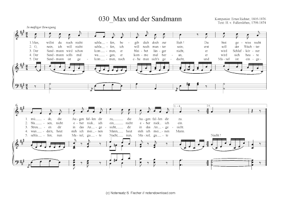Max und der Sandmann (Klavier + Gesang) (Klavier  Gesang) von Ernst Friedrich Richter (1808-1879)
