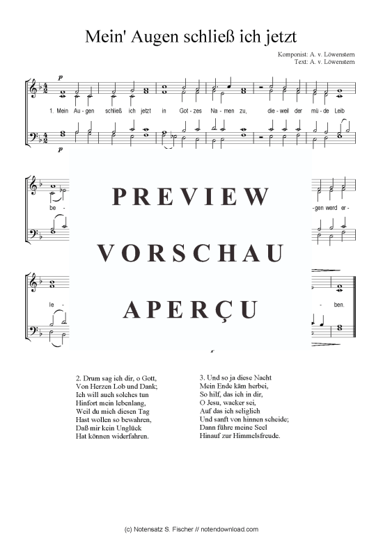 Mein Augen schlie ich jetzt (Gemischter Chor) (Gemischter Chor) von A. v. L wenstern  A. v. L wenstern 