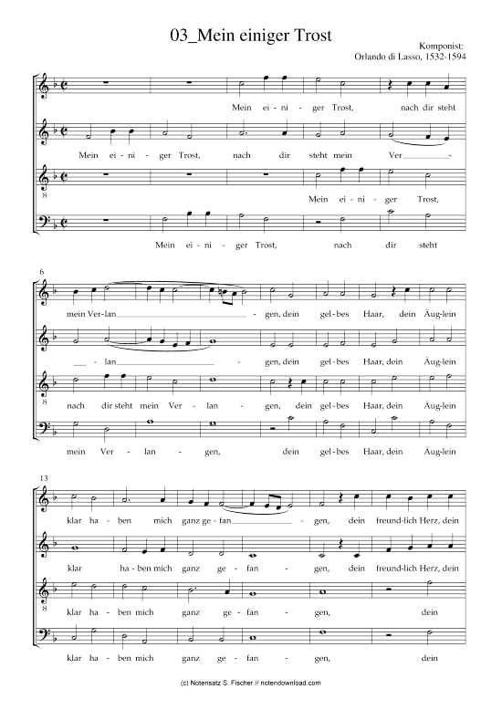 Mein einiger Trost (Gemischter Chor) (Gemischter Chor) von Orlando di Lasso 1532-1594