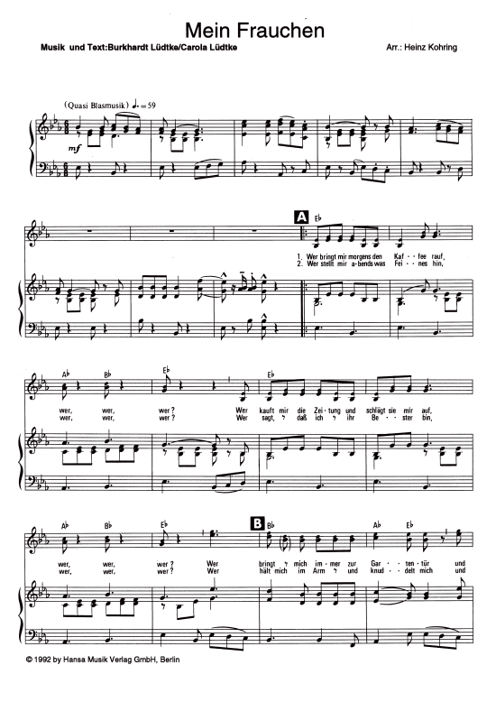 Mein Frauchen (Klavier + Gesang) (Klavier Gesang  Gitarre) von Die Wildecker Herzbuben