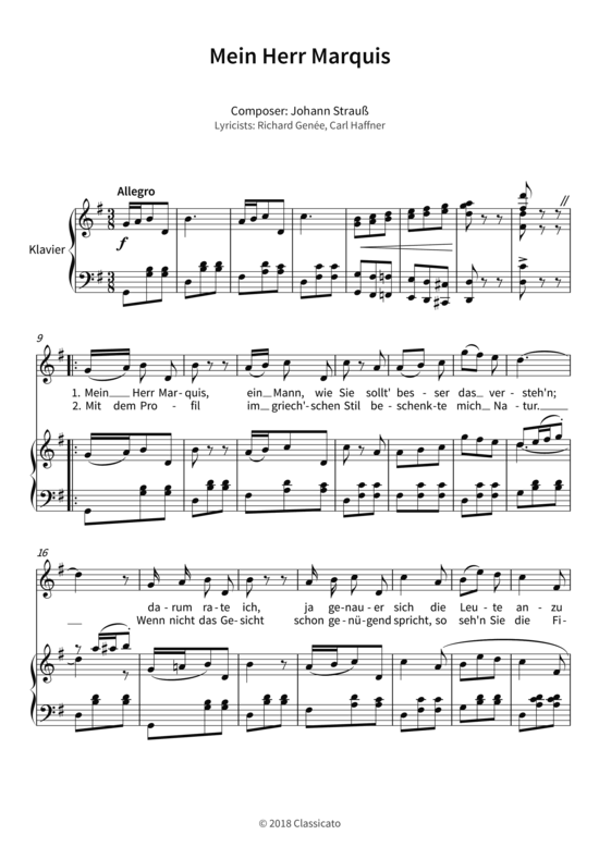 Mein Herr Marquis (Gesang + Klavier) (Klavier  Gesang) von Johann Strau 
