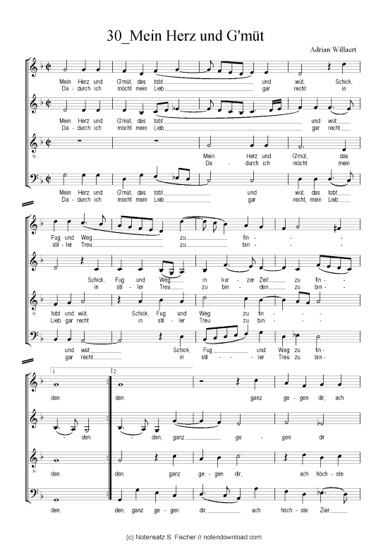Mein Herz und G m t (Gemischter Chor) (Gemischter Chor) von Adrian Willaert (1490-1562)