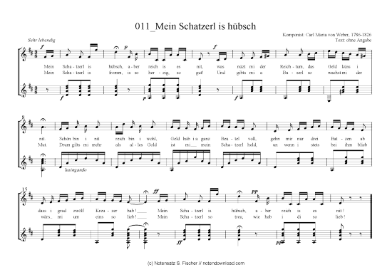 Mein Schatzerlish bsch (Gitarre + Gesang) (Gitarre  Gesang) von Carl Maria von Weber 1786-1826 
