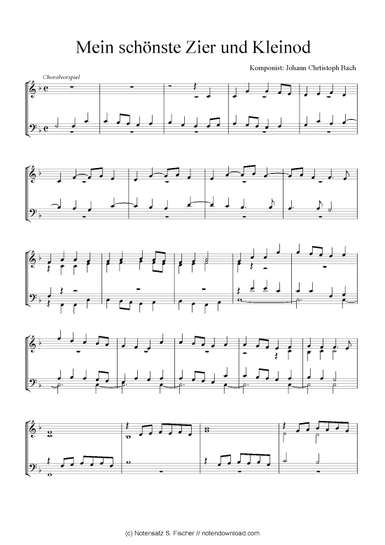 Mein sch nste Zier und Kleinod (Quartett in C) (Quartett (4 St.)) von Johann Chrtistoph Bach