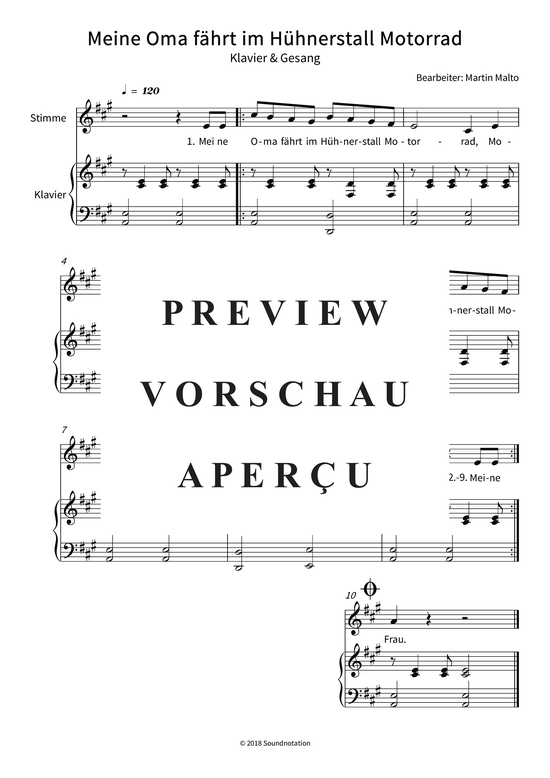 Meine Oma f hrt im H hnerstall Motorrad (Gesang + Klavier) (Klavier  Gesang) von Martin Malto