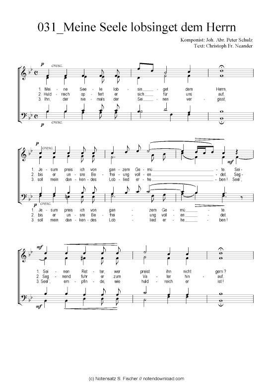 Meine Seele lobsinget dem Herrn (Gemischter Chor) (Gemischter Chor) von Joh. Abr. Peter Schulz  Christoph Fr. Neander