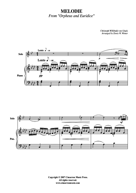 Melodie (Trompete + Klavier) (Klavier  Trompete) von Christoph Willibald Gluck (aus Orpheus u. Euridice)