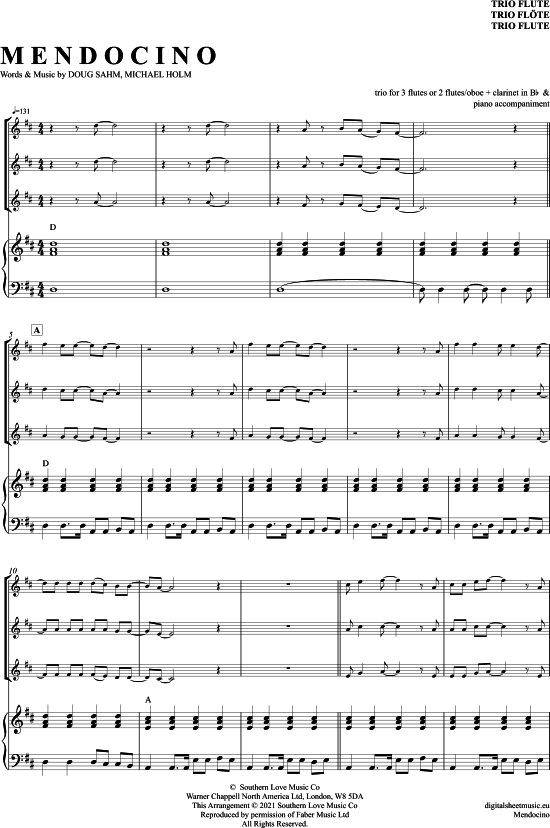 Mendocino (Fl ten Trio + Klavier) (Trio (Fl te)) von Michael Holm