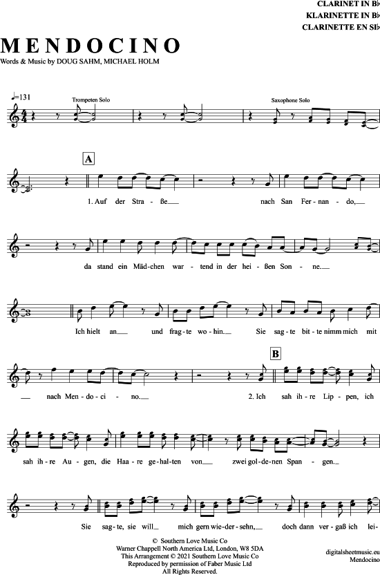Mendocino (Klarinette in B) (Klarinette) von Michael Holm