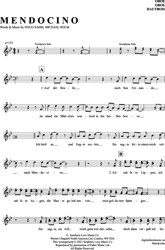 Mendocino (Oboe) (Oboe Fagott) von Michael Holm
