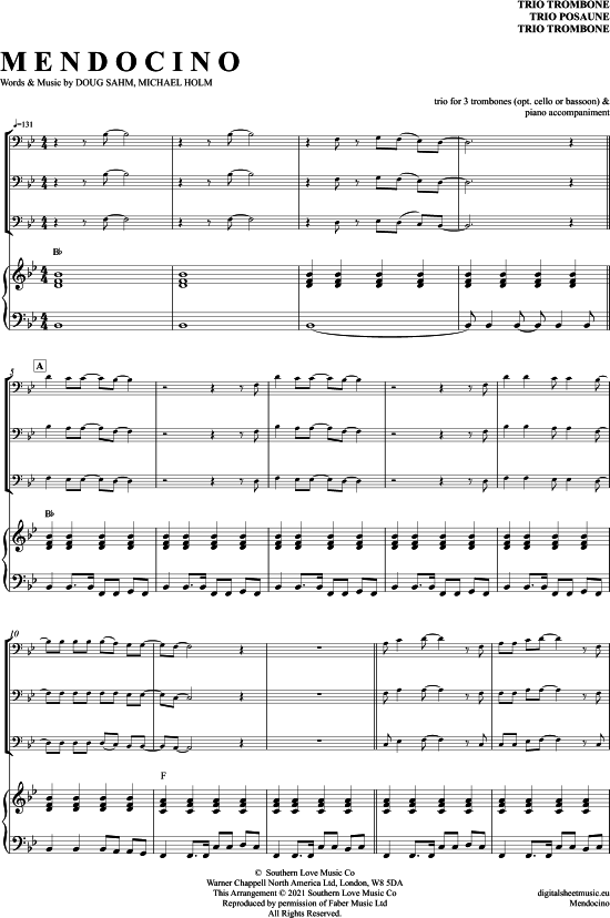 Mendocino (Posaunen Trio + Klavier) (Trio (Posaune)) von Michael Holm