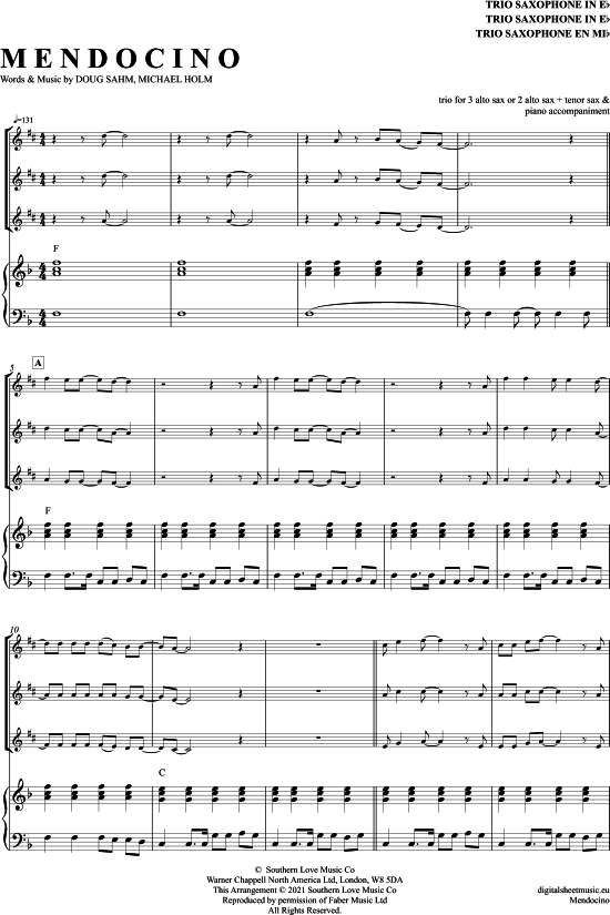 Mendocino (Saxophon Trio AAA(T) + Klavier) (Trio (Saxophon)) von Michael Holm