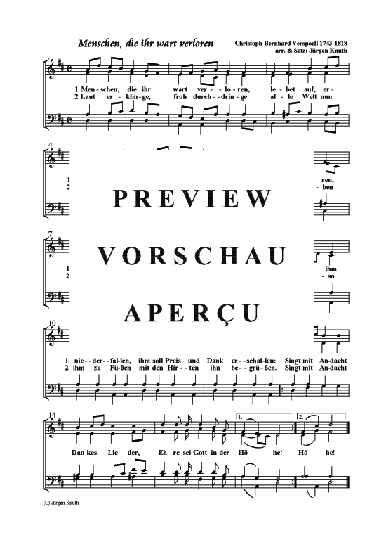 Menschen die ihr wart verloren (Gemischter Chor) (Gemischter Chor) von Christoph-Bernhard Verspoell  arr.  Satz J rgen Knuth