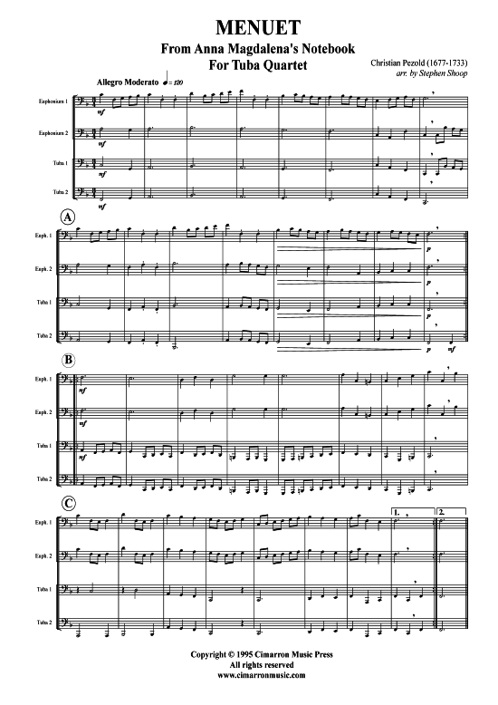 Menuet (Tuba Quartett 2x Bariton 2xTuba) (Quartett (Tuba)) von Christian Pezold