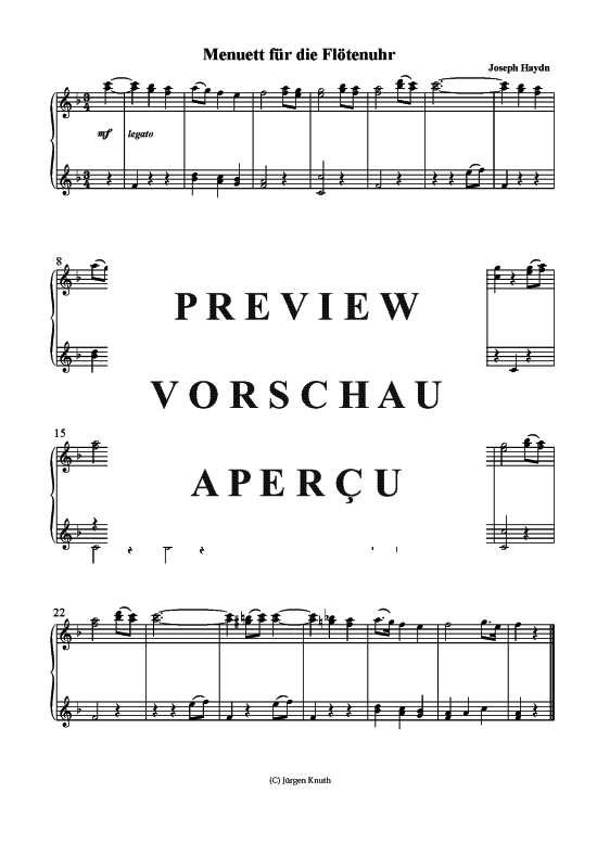 Menuett f r die Fl tenuhr (Orgel Klavier Solo) (Klavier Solo) von Joseph Hadyn