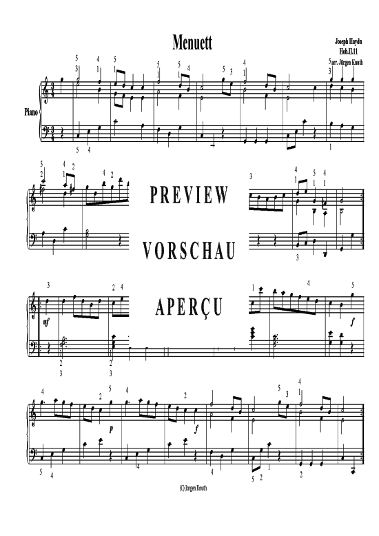 Menuett Hob.II.11 (Klavier Solo) (Klavier Solo) von Joseph Haydn arr. J rgen Knuth