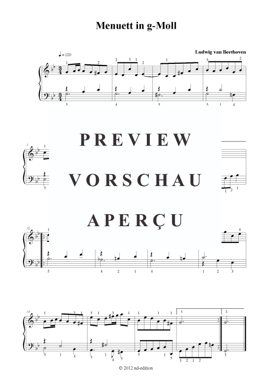 Menuett in g-Moll (Klavier solo einfach) (Klavier einfach) von Ludwig van Beethoven (bearb.)