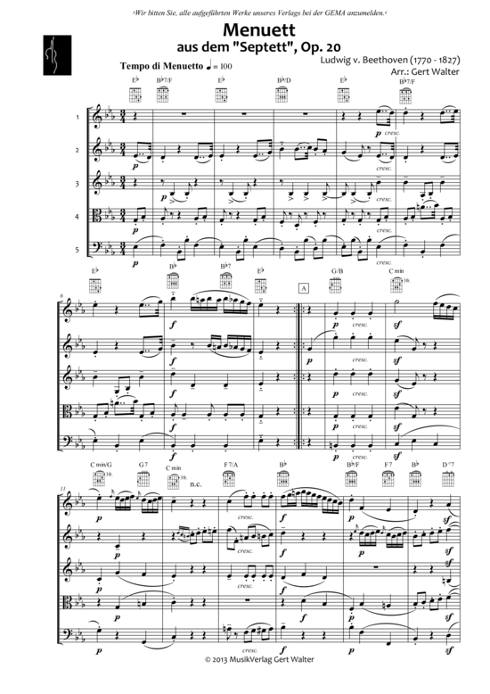 Menuett (Quintett flexible Besetzung) (Quintett (Flexibel)) von L. van Beethoven
