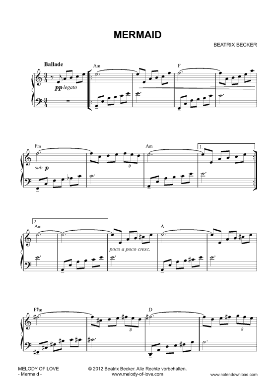 Mermaid (Klavier Solo leicht) (Klavier einfach) von Beatrix Becker