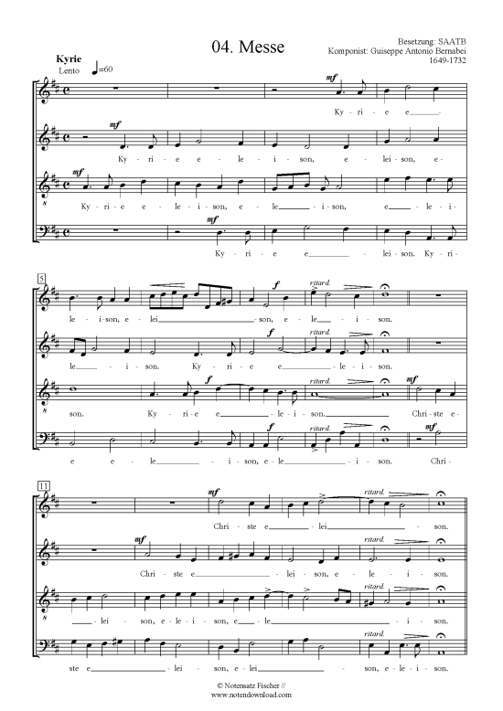 Messe (Gemischter Chor SAATB) (Gemischter Chor (5 stimmig)) von Guiseppe Antonio Bernabei 1649-1732
