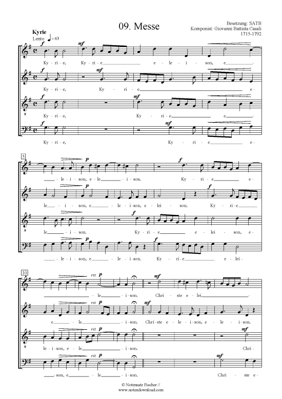 Messe (Gemischter Chor SATB) (Gemischter Chor) von Giovanni Battista Casali 1715-1792