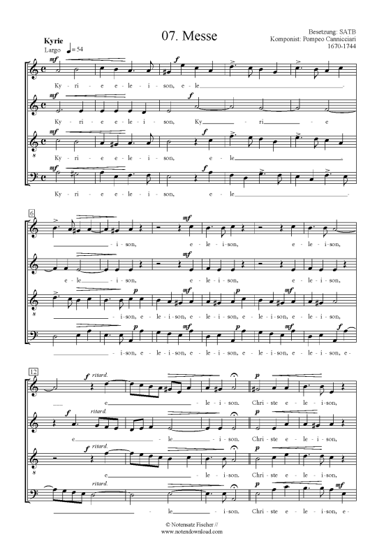 Messe (Gemischter Chor SATB) (Gemischter Chor) von Pompeo Cannicciari 1670-1744