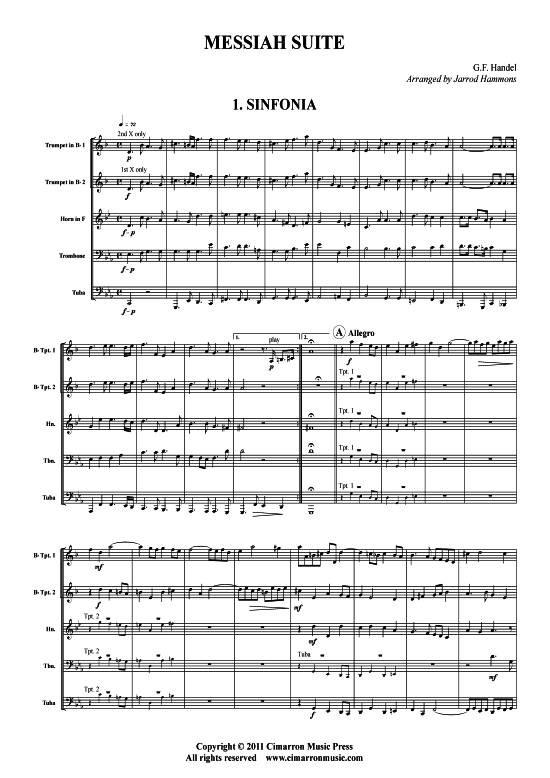 Messiah Suite 150 5 St uuml cke (Blechbl auml serquintett) (Quintett (Blech Brass)) von Georg Friedrich H auml ndel