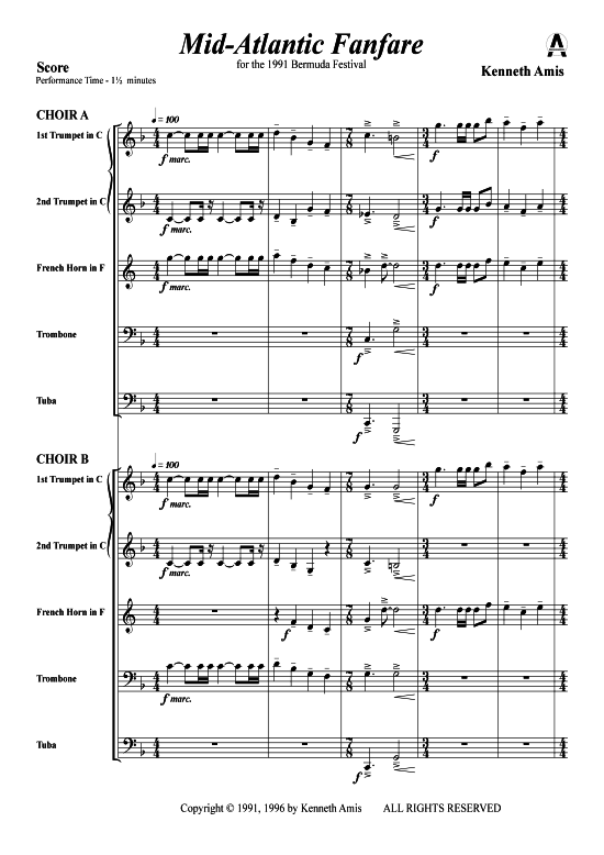 Mid-Atlantic Fanfare (Doppel-Blechbl auml serquintett) (Ensemble (Blechbl ser)) von Kenneth Amis