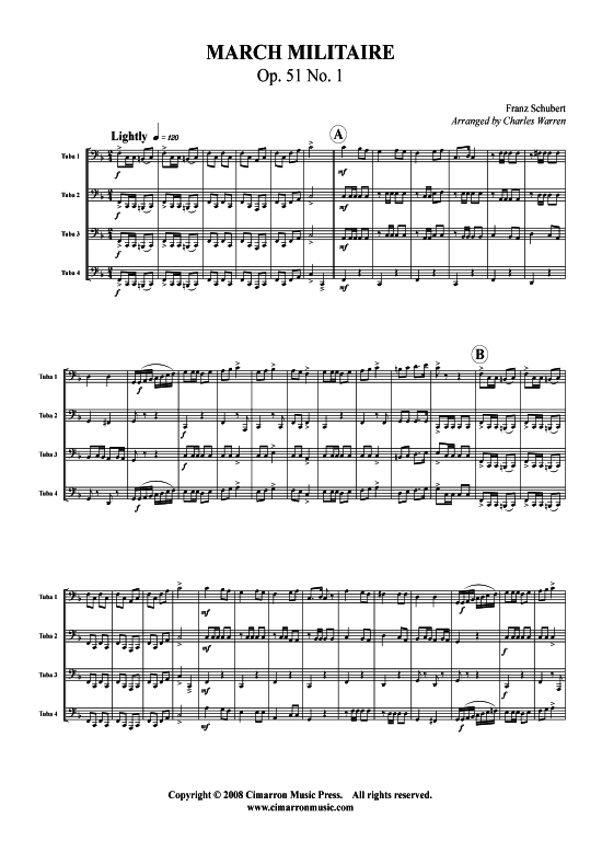 Milit auml rmarsch (Tuba Quartett 2x Bariton 2xTuba) (Quartett (Tuba)) von Franz Schubert (op. 51 Nr. 1)