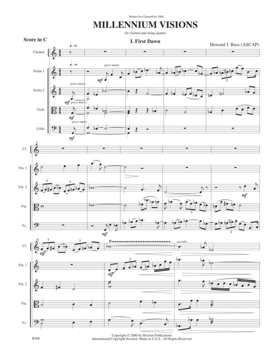 Millennium Visions (Klarinette und Streichquartett) (Quartett (Streicher)) von Howard J. Buss