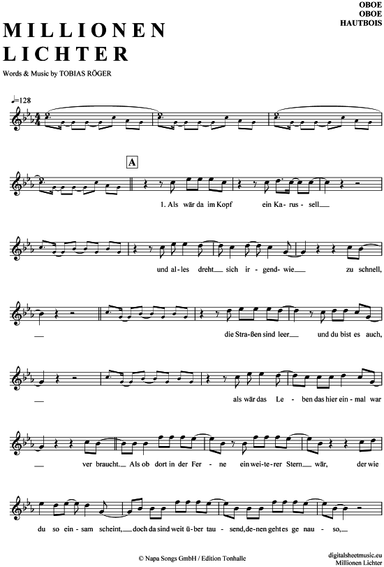 Millionen Lichter (Oboe) (Oboe Fagott) von Christina St uuml rmer