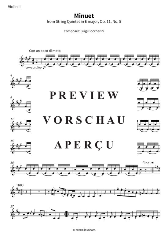 Minuet - from String Quintet in E major Op. 11 No. 5 (Violine II) (Quintett (Streicher)) von Luigi Boccherini