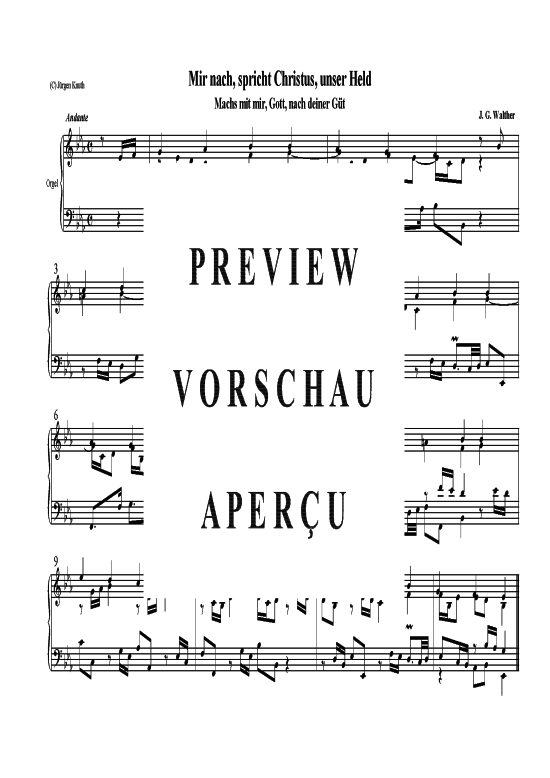 Mir nach spricht Christus unser Held (Klavier Solo mittelschwer) (Klavier Solo) von J. G. Walther