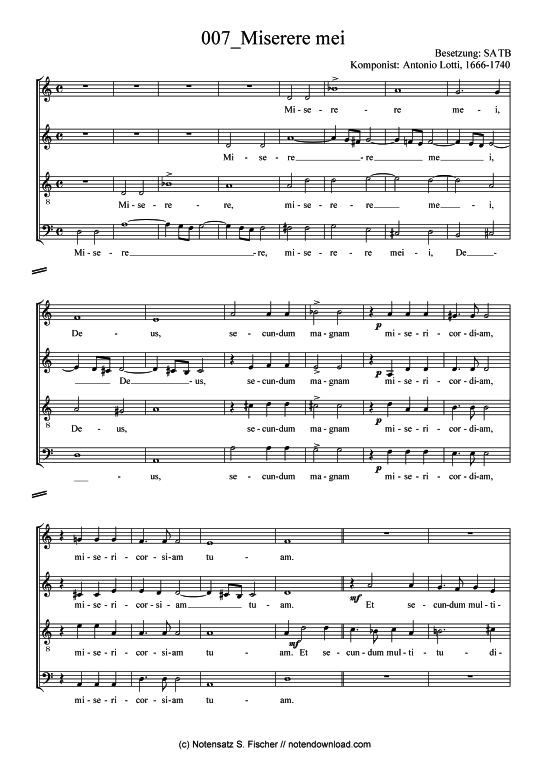 Miserere mei (Gemischter Chor) (Gemischter Chor) von Antonio Lotti 1666-1740 