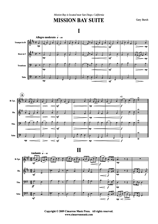 Mission Bay Suite 4 S auml tze (Tromp in B Horn Pos Tuba) (Quartett (Blech Brass)) von Gary Burch