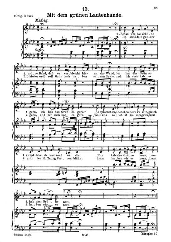 Mit dem gr nen Lautenbande D.795-13 (Die Sch ne M llerin) (Gesang mittel + Klavier) (Klavier  Gesang mittel) von Franz Schubert