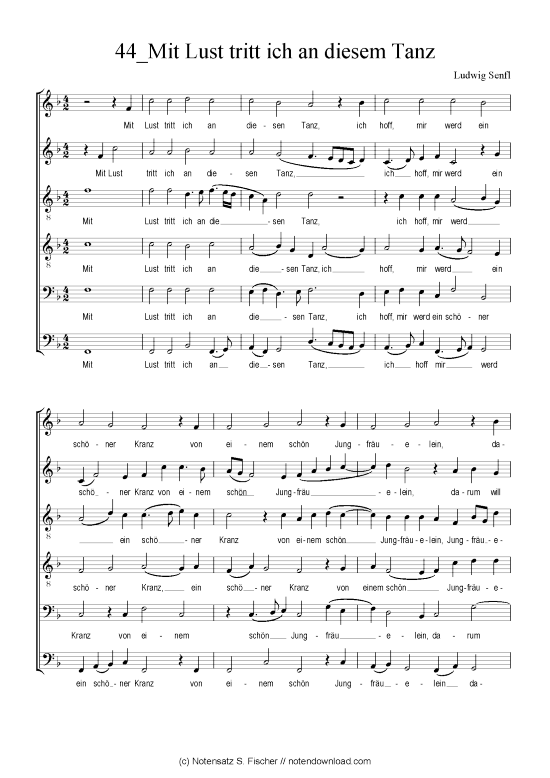 Mit Lust tritt ich an diesem Tanz (Gemischter Chor SATTBB) (Gemischter Chor) von Ludwig Senfl (1486-1542)