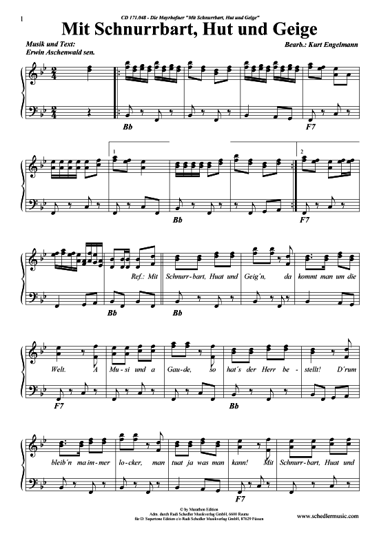 Mit Schnurrbart Hut und Geige (Klavier + Gesang) (Klavier Gesang  Gitarre) von Die Mayrhofner