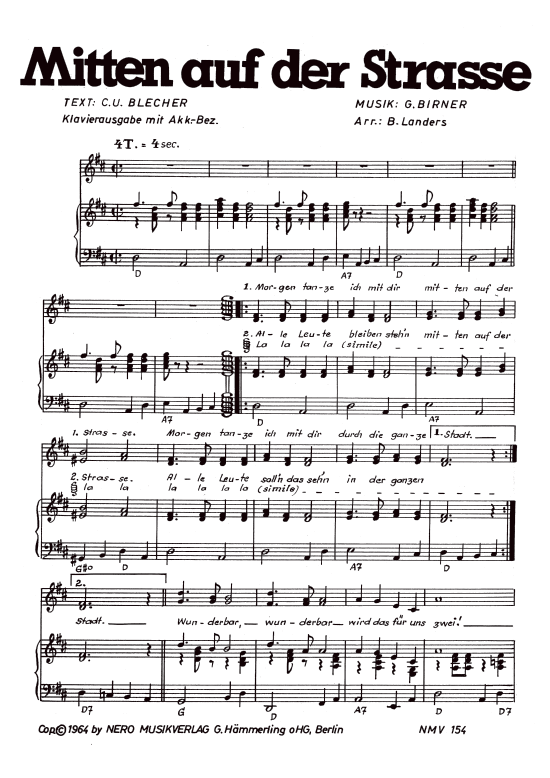 Mitten auf der Stra e (Klavier + Gesang) (Klavier Gesang  Gitarre) von Renate und Werner Leismann