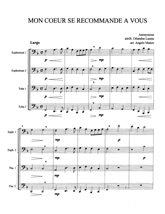 Mon Coeur se Recommande a Vous (Tuba Quartett EETT) (Quartett (Tuba)) von Orlando Di Lasso