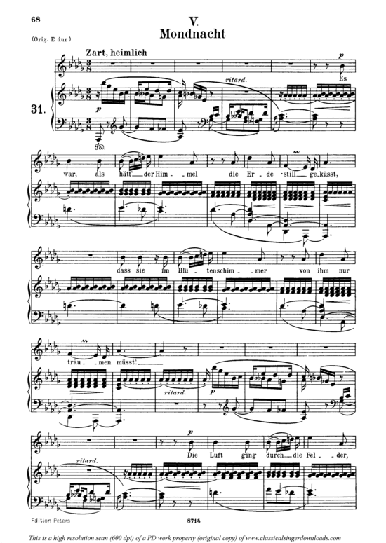 Mondnacht Op.39 No.5 (Gesang mittel + Klavier) (Klavier  Gesang mittel) von Robert Schumann