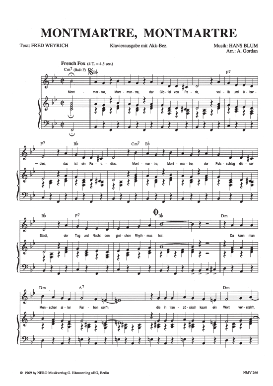 Montmartre Montmartre (Klavier + Gesang) (Klavier Gesang  Gitarre) von Mireille Mathieu
