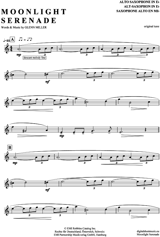 Moonlight Serenade (Alt-Sax) (Alt Saxophon) von Glenn Miller and his Orchestra