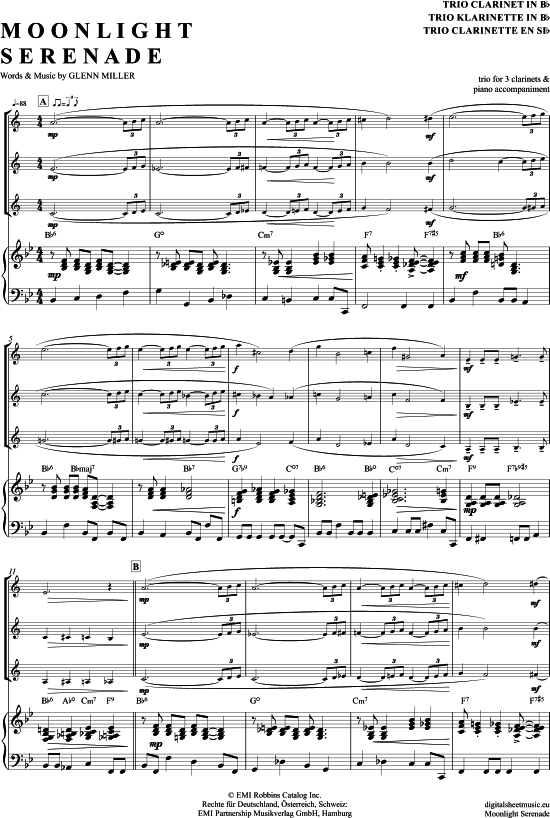 Moonlight Serenade (Klarinetten Trio + Klavier) (Trio (Klarinette)) von Glenn Miller and his Orchestra