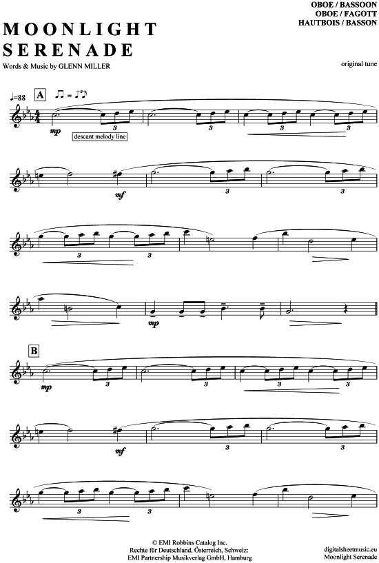 Moonlight Serenade (Oboe  Fagott) () von Glenn Miller and his Orchestra