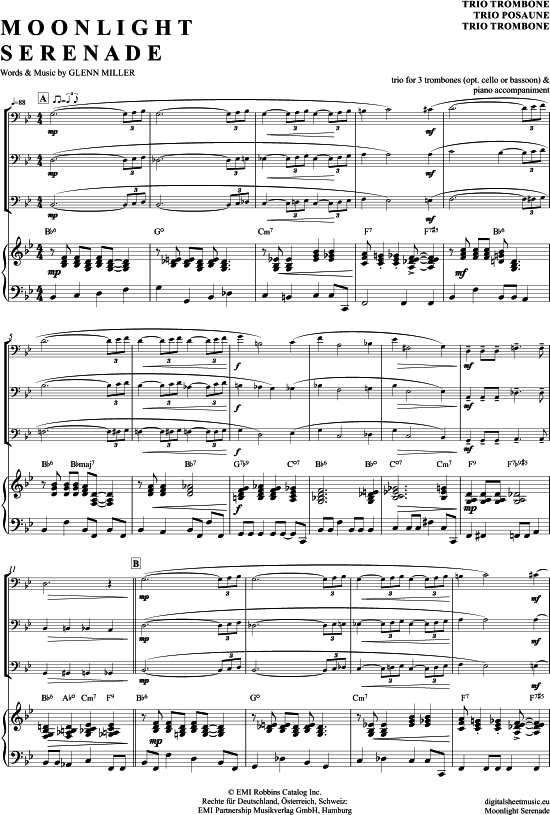 Moonlight Serenade (Posaunen Trio + Klavier) (Trio (Posaune)) von Glenn Miller and his Orchestra