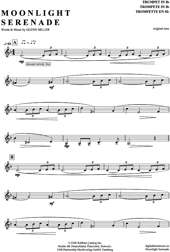 Moonlight Serenade (Trompete in B) (Trompete) von Glenn Miller and his Orchestra