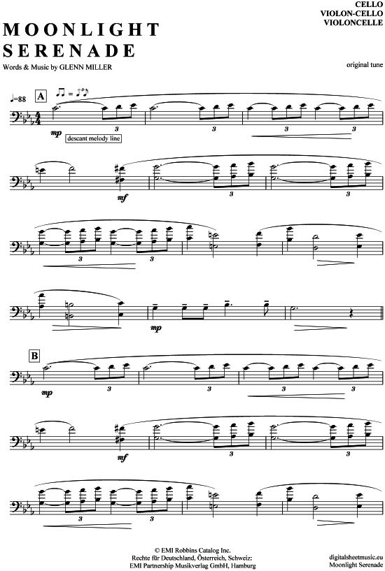 Moonlight Serenade (Violon-Cello) (Violoncello) von Glenn Miller and his Orchestra